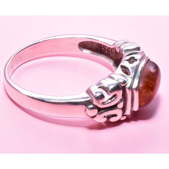 VTG Sterling Silver Amber Gemstone Damask Floral Motif Ring Approximate Size 9 - Picture 10 of 16